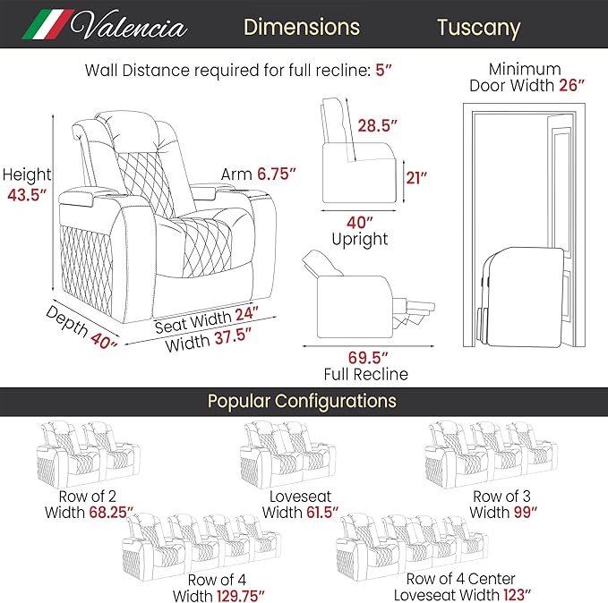 Valencia Tuscany Home Theater Seating | Premium Top Grain Italian Nappa 11000 - Image 2