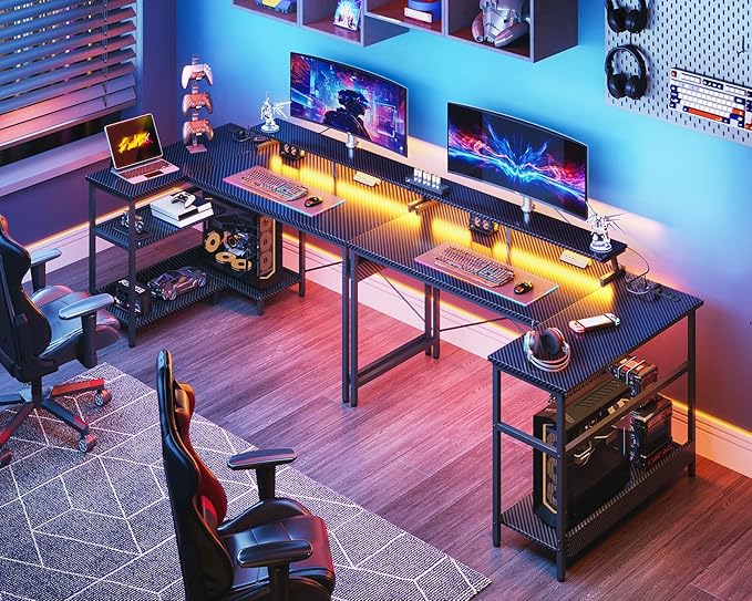 ODK 48 Inch Gaming Desk with USB Charging Ports and LED Lights, Reversible L - Image 2