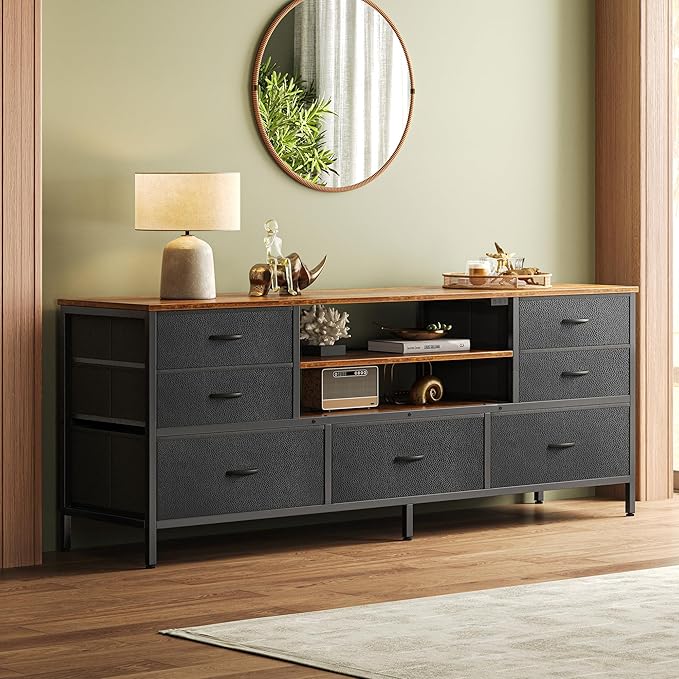 Huuger TV Stand Dresser with Power Outlets and LED Lights, 7 Drawers - Image 7