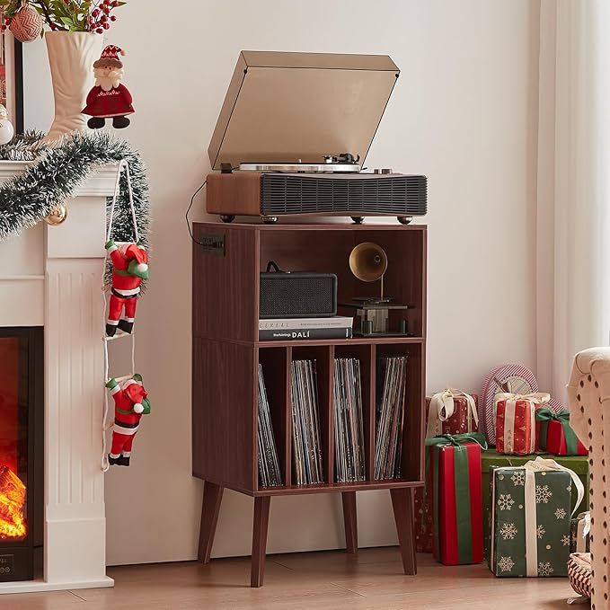 Lerliuo Record Player Stand, Walnut Turntable Stand Holds up to 160 Albums - Image 5