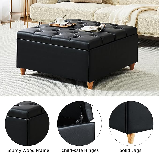 GAOMON Leather Storage Ottoman Coffee Table - Image 5