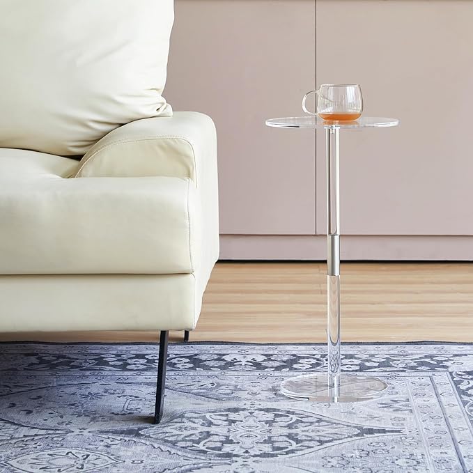 Small Side Table Acrylic Round Drink Table Clear End Table Modern Accent - Image 4