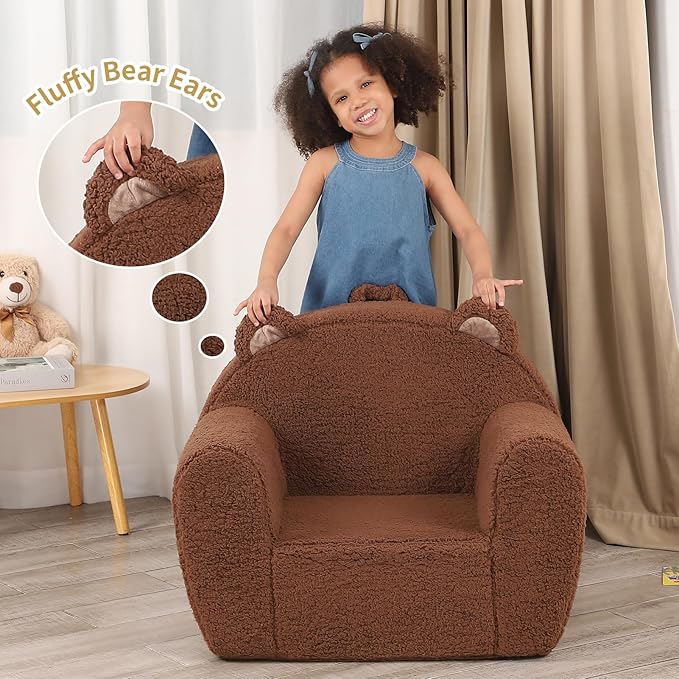 Comfy Toddler Chair, Cuddly Sherpa Teddy Bear Kids Sofa, High Back Kids Reading - Image 3