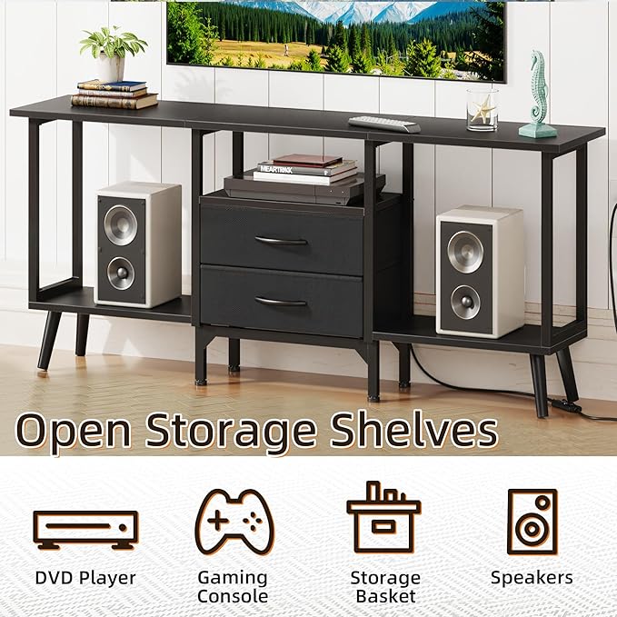 Small TV Stand with Fabric Drawers/LED Light - Image 5