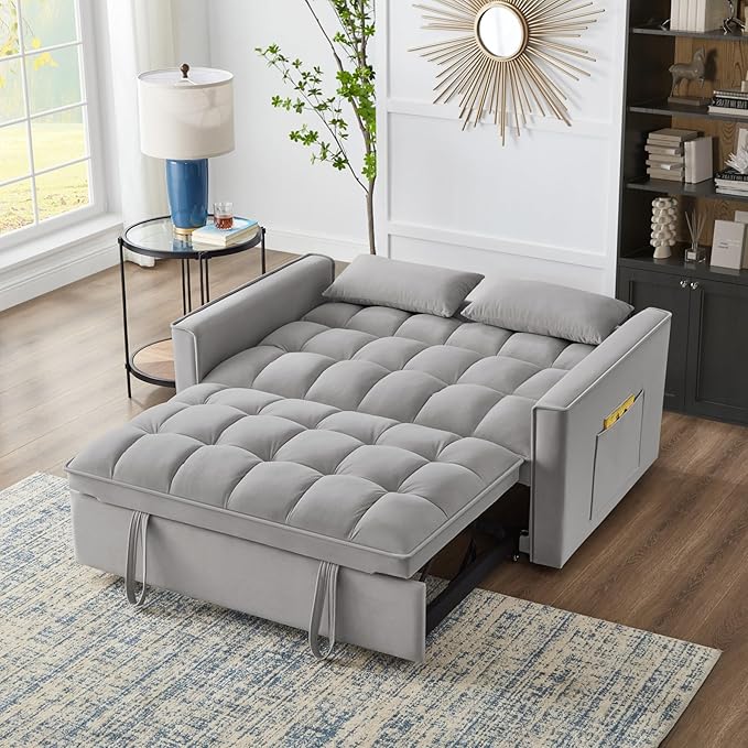 KEIKI Velvet Loveseat Convertible Sofa Bed Sleeper Chair - Image 2