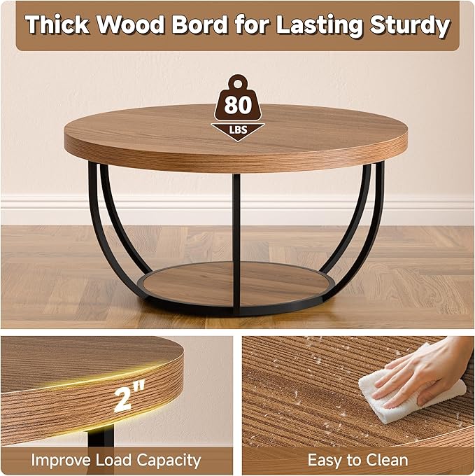 Round Coffee Table, 2-Tier Storage - Image 3