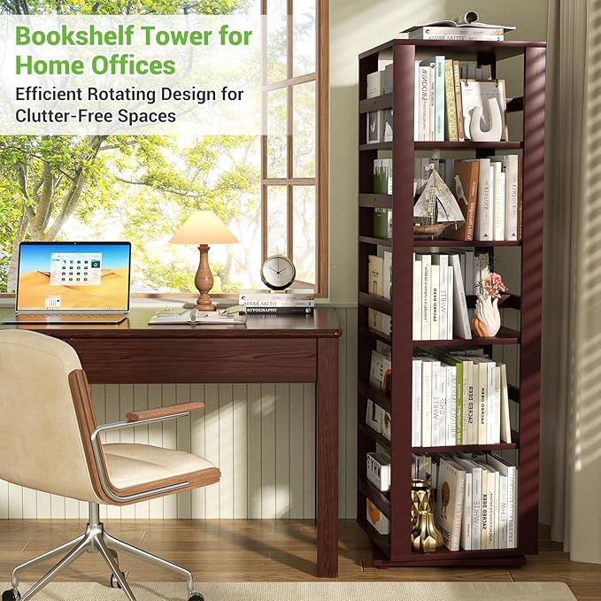 Homykic Rotating Bookshelf, Bamboo 360 Display Spinning Bookshelf Tower - Image 8