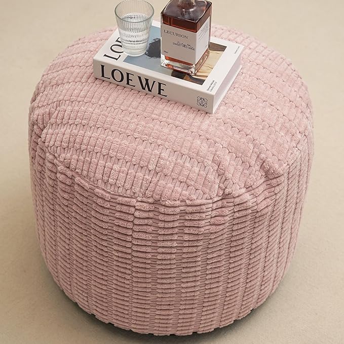 Round Stuffed Pouf Ottoman for Foot Rest, Storage Ottoman Pouf Foot Stool by Unknown