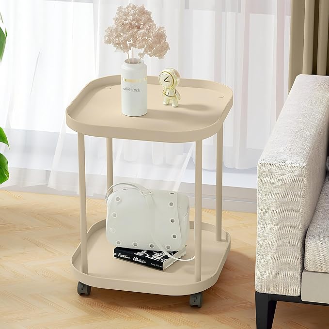Side Table with Wheels, End Table Living Room Plastic Mobile Sofa Side Table - Image 2