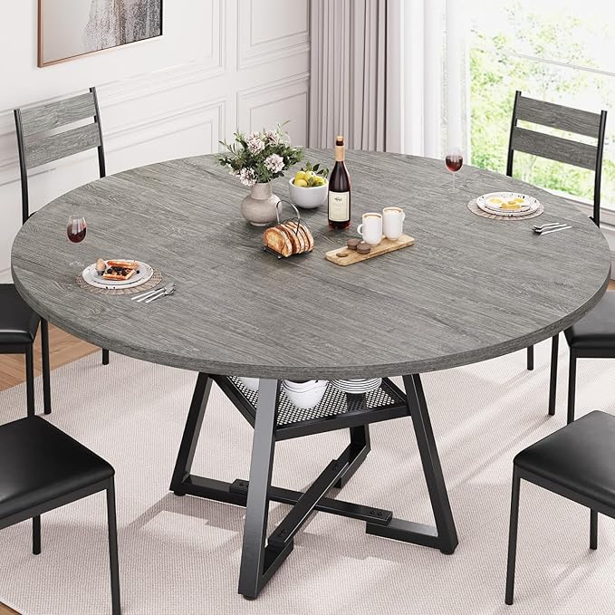 51" Round Dining Table for 6, Kitchen Dining Room Circle Dinner Pedestal Table by JOCOEVOL