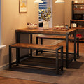 Dining Table Set for 4 with 2 Benches, 3-Piece Kitchen Table Set, Space-Saving by SLEKVERSA