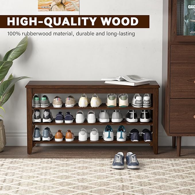 Shoe Bench Storage Rubberwood, Entryway Bench - Image 6