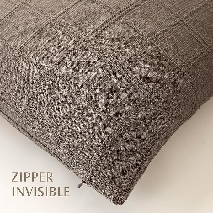 Foindtower Set of 2 Decorative Linen Check Throw Pillow Covers Neutral - Image 3