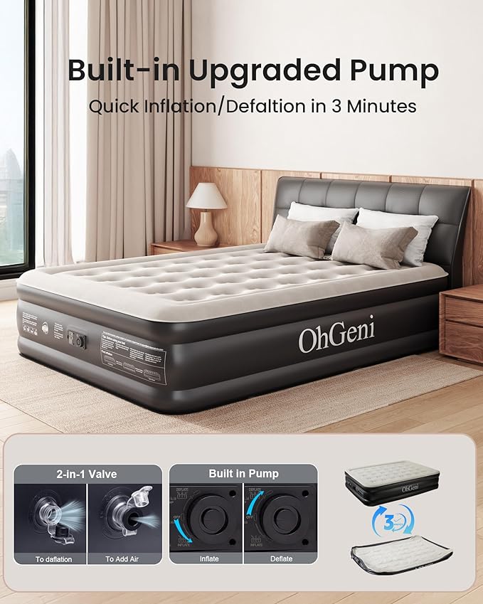 OhGeni Queen Air Mattress with Built in Pump, Inflatable Blow Up Mattress 18 - Image 3