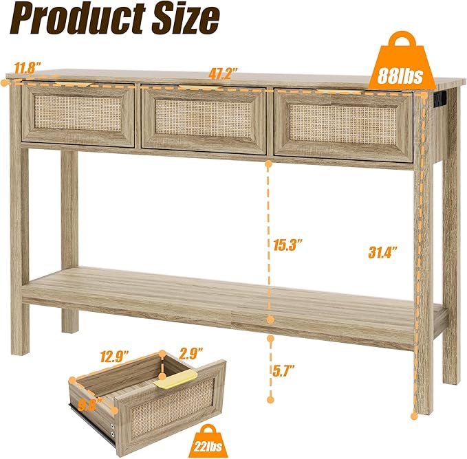 Entryway Table, Rattan Console Table - Image 3