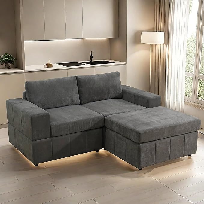 Loveseat Sofa with Ottoman, 74″ Modern Sectional Couches with Deep Seat - Image 6