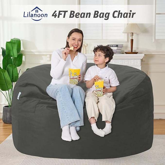 4FT Bean Bag Chair with Ultra Soft Velvet Cover Bean Bag Sofa with Memory Foam - Image 3