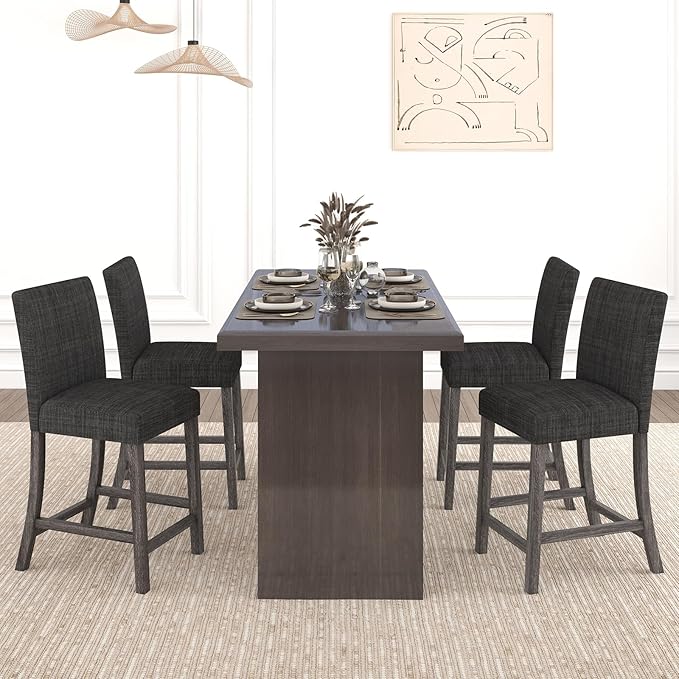 COSTWAY Upholstered Counter Height Stools Set of 2, Bar Stools w/Ergonomic - Image 8
