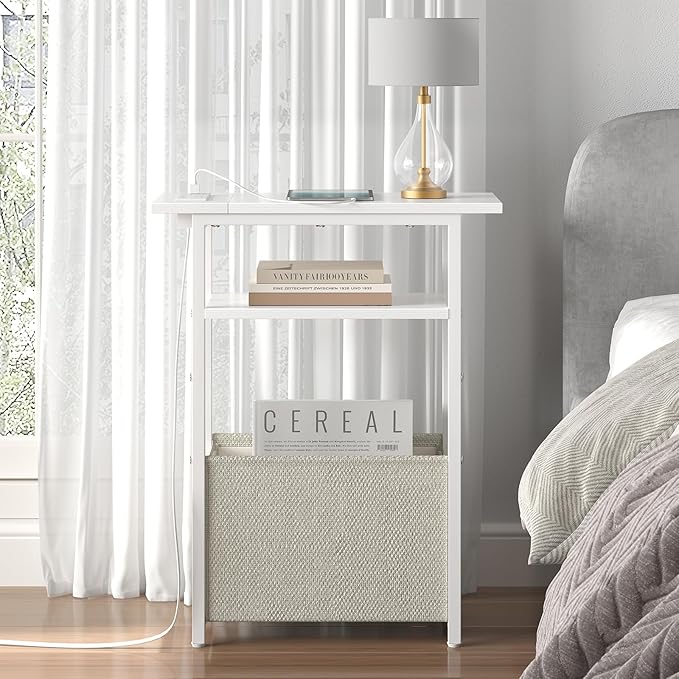 Narrow Side Table with Charging Station, Small End Table - Image 6