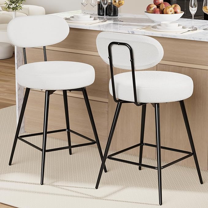 HOMMPA Counter Height Swivel Bar Stools Set of 2 Boucle Barstools 26'' by Hommpa