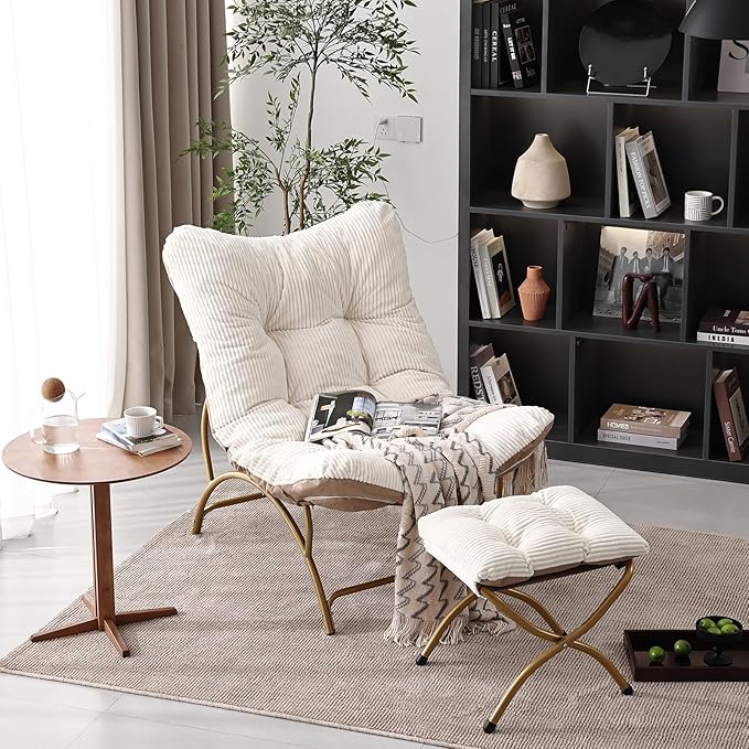 Welnow Accent Chair with Ottoman, Lounge Comfy Soft Leisure Metal Frame Reading - Image 3