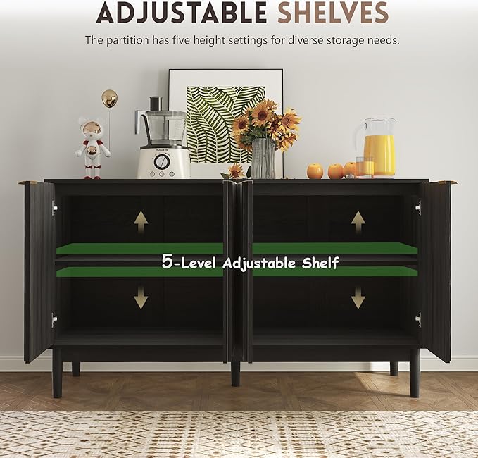 Fluted Cabinet with Storage, Small Buffet Cabinet Sideborad with Door, Kitchen - Image 5