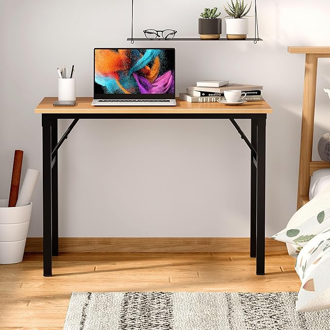 Need Folding Desk for Home Office 39-3/8'' Length Modern Folding Table Computer - Image 2