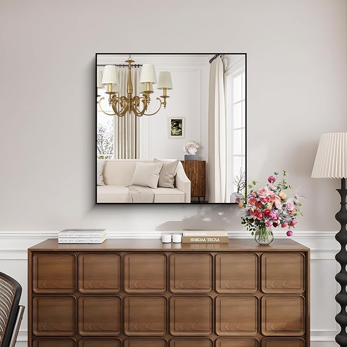 KOCUUY 36x36 Inch Large Black Wall Mounted Mirror, Aluminum Framed Decorative - Image 2