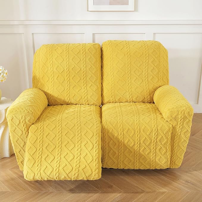 vctops 6 Pieces Geometric Jacquard Plush Recliner Loveseat Slipcovers Soft - Image 6