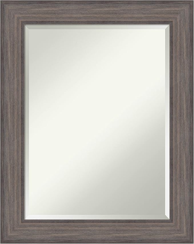 Amanti Art Grey Wall Mirror 29x23 Country Barnwood Rectangle Bathroom Mirror by AmantiArt