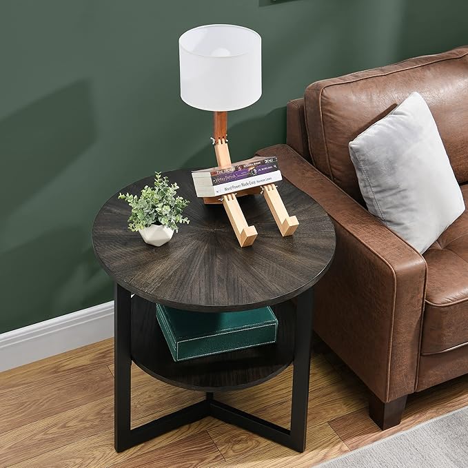 LEEMTORIG Round Side Table, Large 2-Tier End Table Nightstand - Image 6