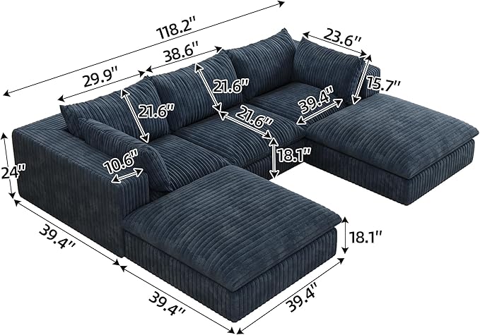 Down Filled Boneless Sectional Sofa Cloud Couch - Image 2