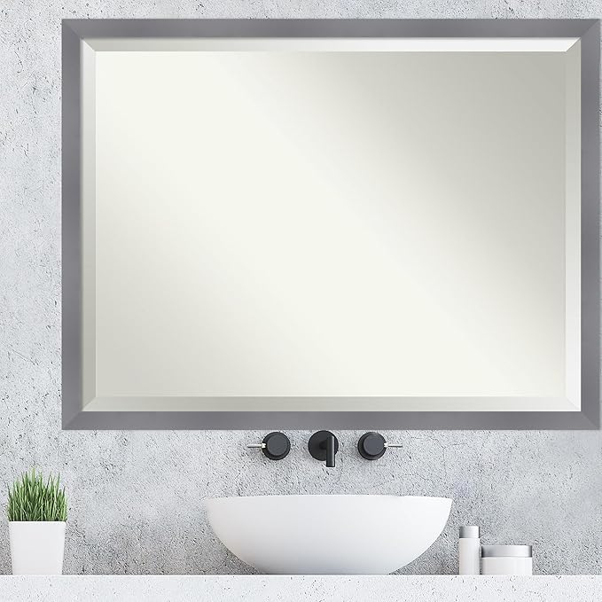 Amanti Art Grey Wall Mirror 33x43 Edwin Grey Rectangle Bathroom Mirror - Image 5
