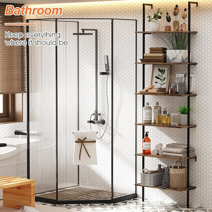 Bookcase Rustic Brown 6 Tiers Modern Bookshelf Room Organizer Open Tall Wall - Image 4