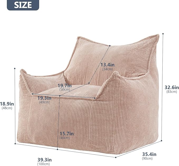 Giant Bean Bag Chair Sofa for Adults Teens, Comfy Corduroy Large Bean Bag Chairs - Image 2
