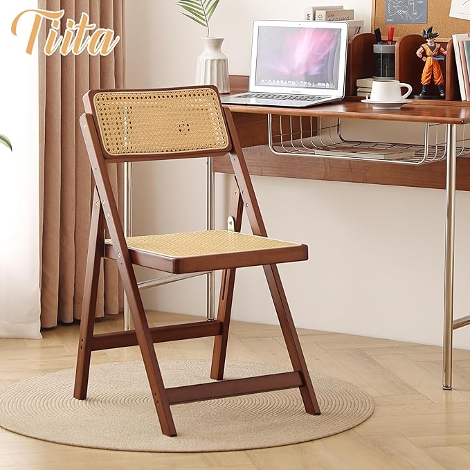 Tiita Rattan Dining Chairs Set of 1, Mid Century Modern Folding Chair, Bamboo - Image 6