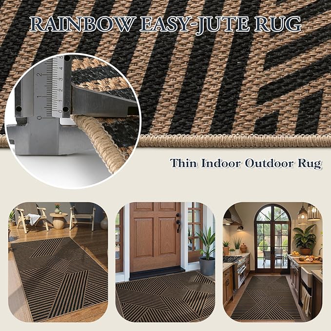 Lahome Modern Geometric Outdoor Easy Jute Rug, 3x5 Indoor Outdoor Rugs - Image 3
