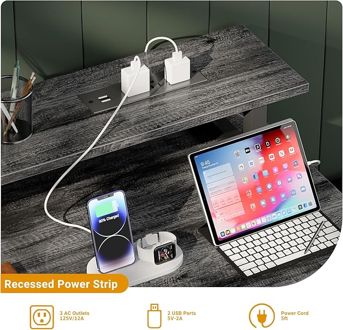 47 inch Computer Desk with Power Outlets, Gaming Desk with LED Lights, Home - Image 5