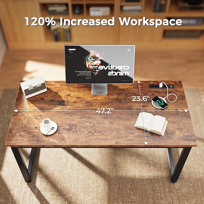 Huuger 48 x 24 inch Desk with Power Outlets & USB-C, Deeper & Thicker Desktop - Image 6
