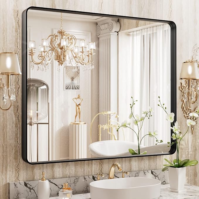 WEER 36X30 Inch Black Metal Framed Bathroom Mirror, Matte Black Bathroom Vanity by WEER
