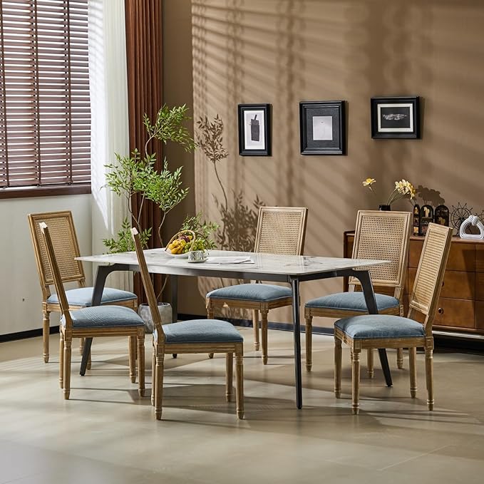 Merax Upholstered Solid Wood Dining Chairs Set of 6, French Country Style - Image 3