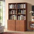 71" Walnut Bookcase with Doors, 5 Tier Fluted Tall Bookshelf with Storage by Hootata