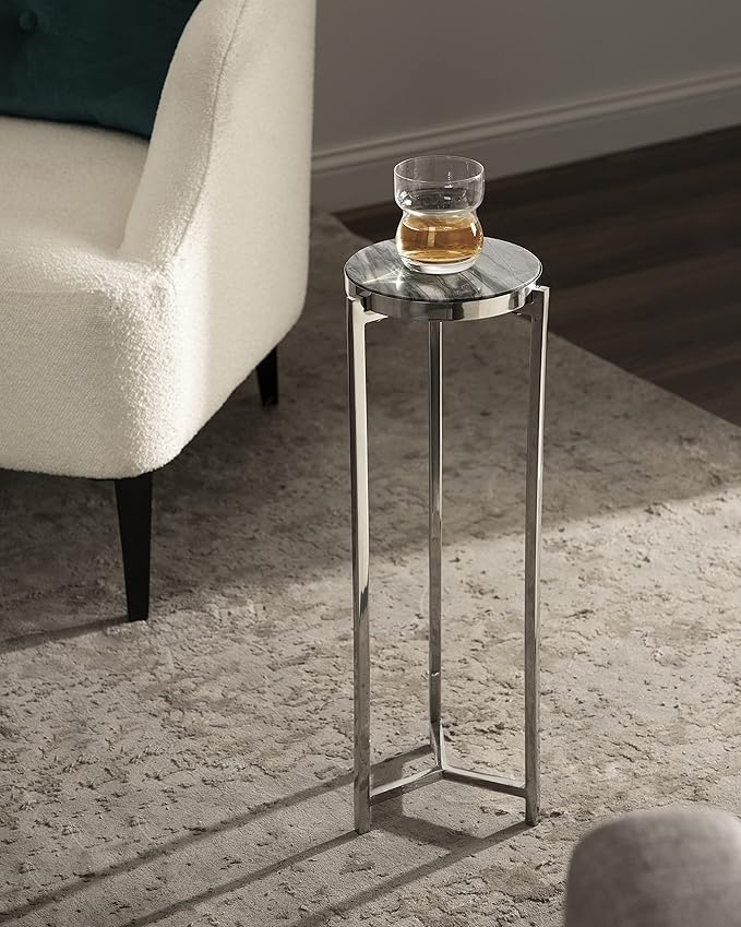 Kate and Laurel Aguilar Modern Drink Table; 9 x 9 x 23; Gray and Silver; - Image 2