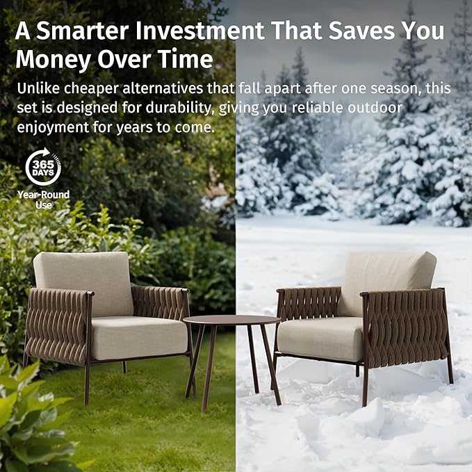 EAST OAK 3-Piece Patio Furniture Set | Armchairs & Coffee Table | Outdoor - Image 10