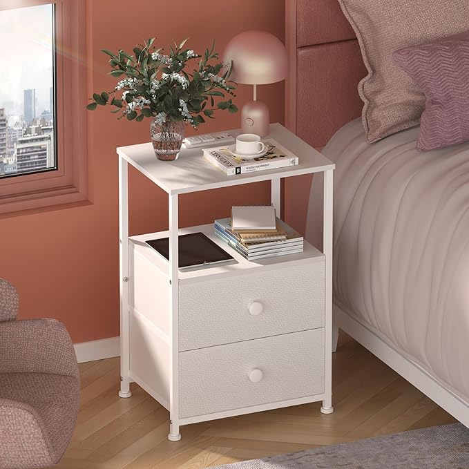 Tohomeor Nightstand with Charging Station LED Light End Table Bedroom Bed Side - Image 5