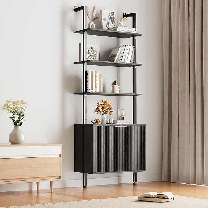 74" Tall Bookshelf with Storage Cabinet, Modern Ladder Shelf with Wood and by INNODToddlerTower