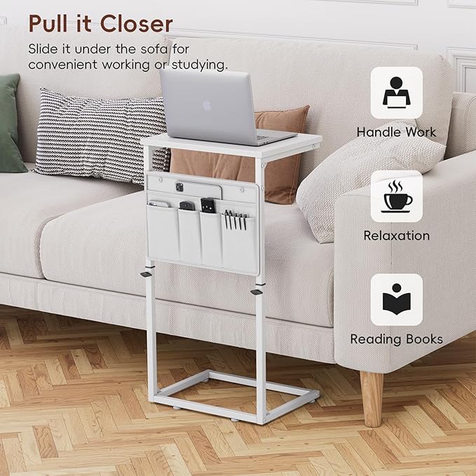 Vagusicc C Shaped End Table, Adjustable Height Small Couch Side Table - Image 3