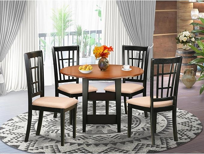 East West Furniture SUNI5-BCH-C 5 Piece Dining Set Includes a Round Dining Room - Image 6