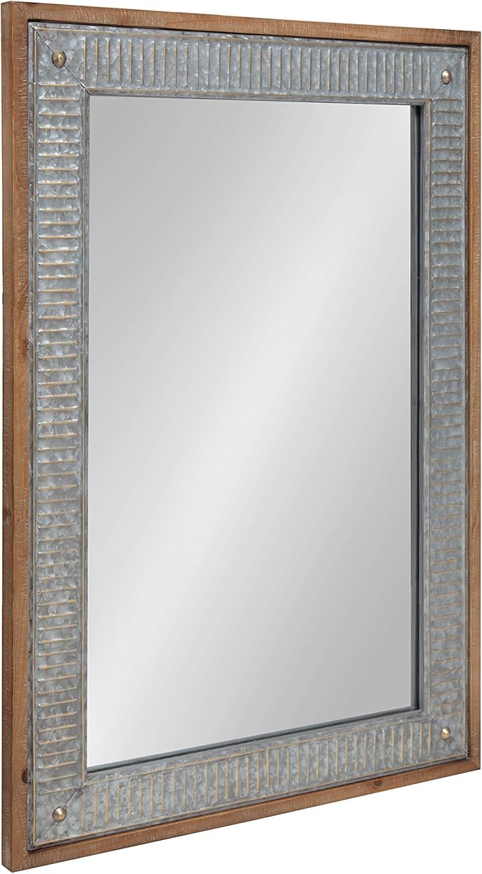 Kate and Laurel Deely Farmhouse Wood and Metal Wall Mirror, Rustic Brown - Image 3