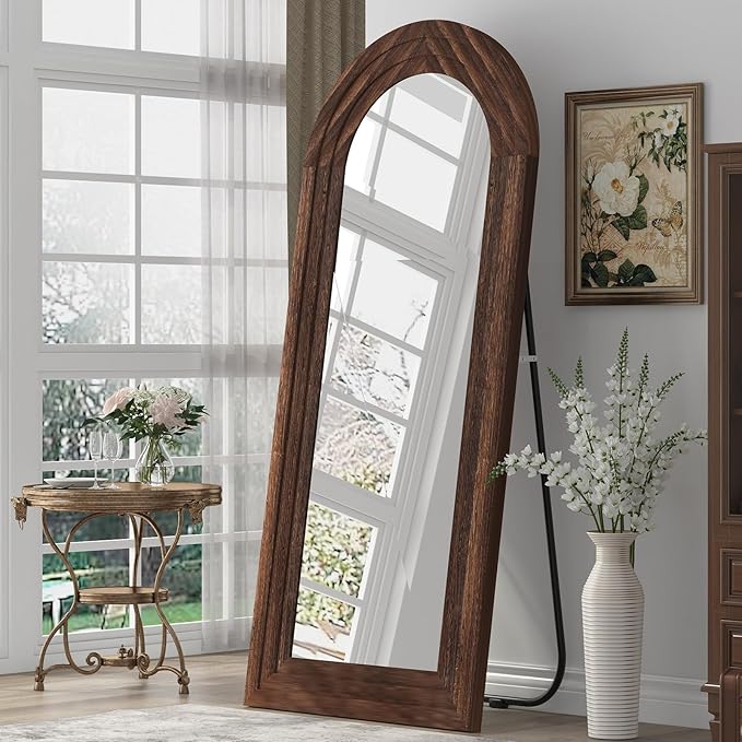 Arched Full Length Mirror with Solid Wood Frame, 65x22 Farmhouse Wall Mounted - Image 2